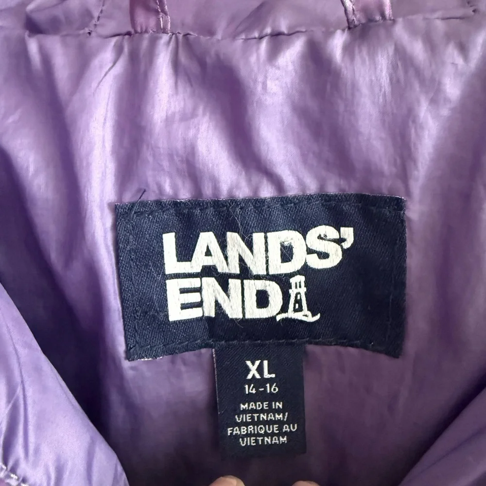 Lands’ End Purple Packable Puffer Jacket with Hood – Women’s XL (14–16)
